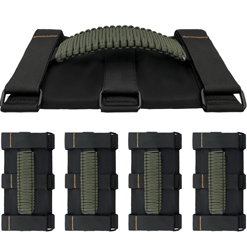 KKIKK Jeep Grab Handles 4 Pack Paracord Jeep Wrangler Roll Bar Grab Handles لـ JK TJ JL CJ YJ JKU JLU وGladiator JT Jeep Wrangler Hardware Handle for 2019 2020 2021 2022 2023 2024 Modle - Image 1